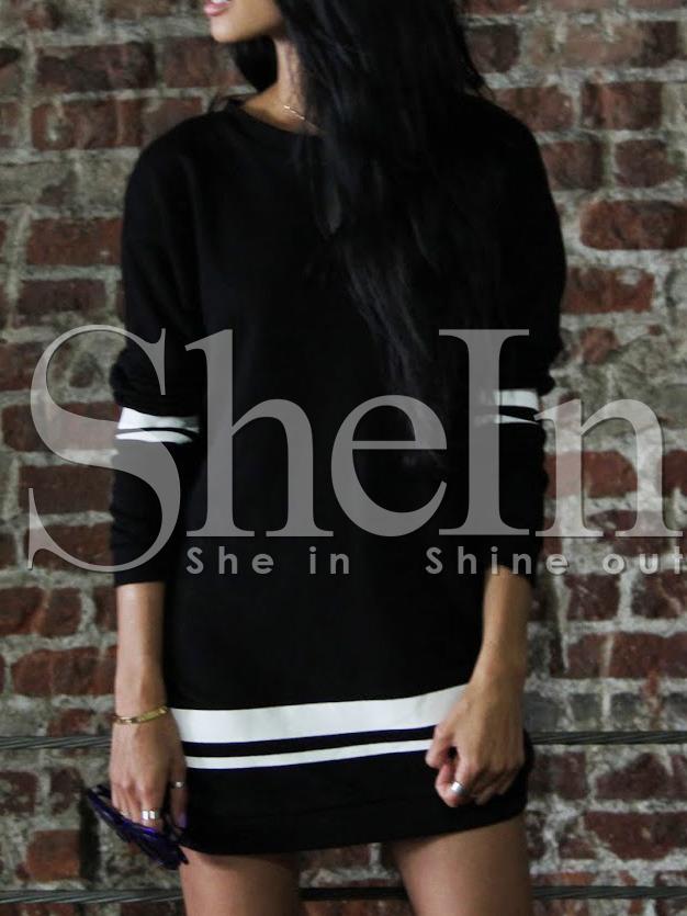 Shein Black Color Block Crew Neck Straight Dress