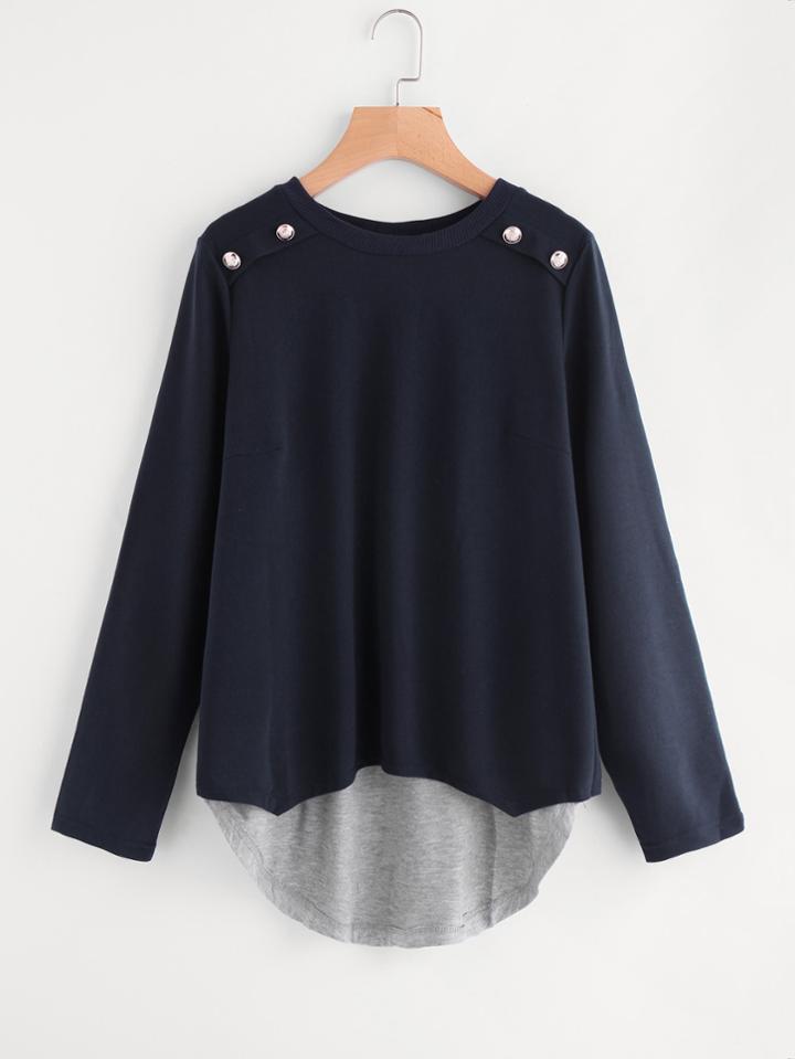 Shein Buttoned Shoulder Split Back Combo T-shirt