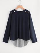 Shein Buttoned Shoulder Split Back Combo T-shirt
