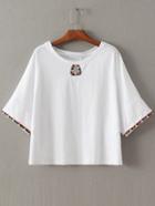 Shein White Tape Detail Cut Out T-shirt