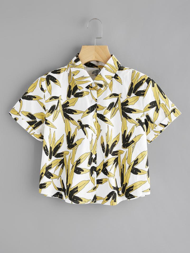 Shein Random Printed Cuffed Shirt