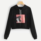 Shein Cat Pattern Front Drawstring Hoodie