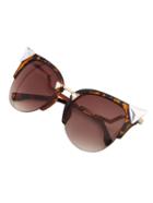 Shein Leopard Half Frame Rhinestone Featured Sunglasses