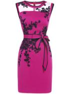 Shein Hot Pink Sheer Embroidered Tie-waist Sheath Dress