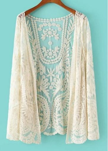 Rosewe Attractive Beige Long Sleeve Lace Cardigans For Lady