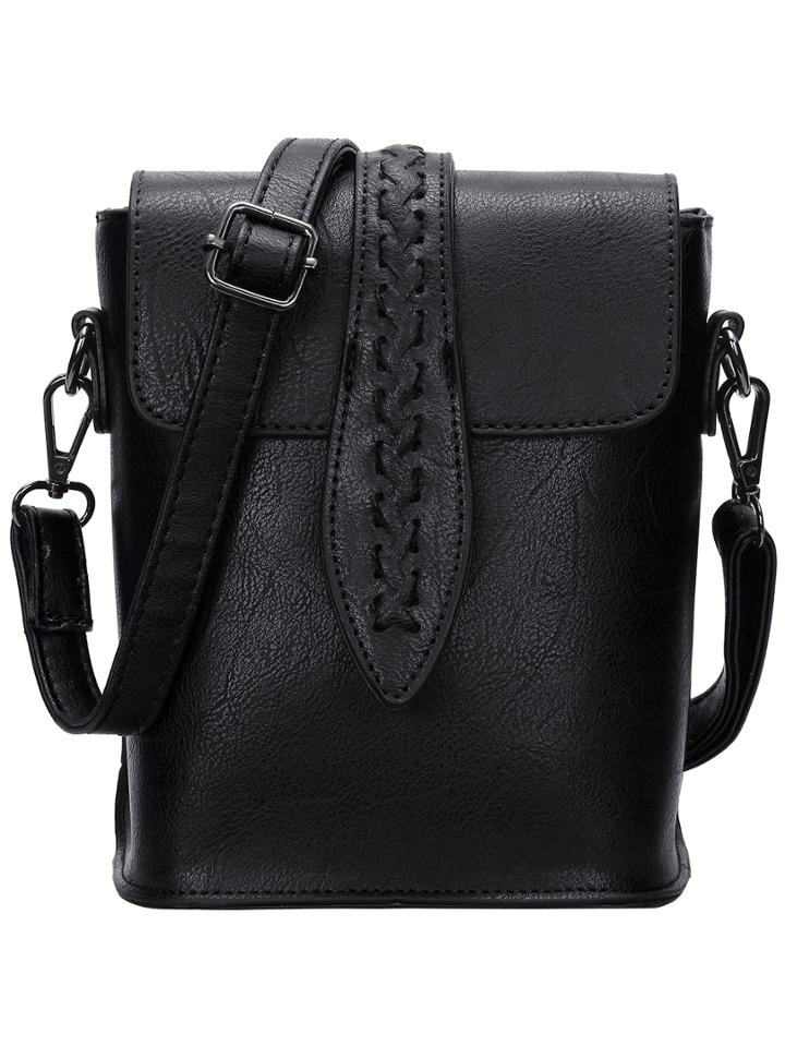 Shein Black Weave Magnetic Flap Over Satchel Bag