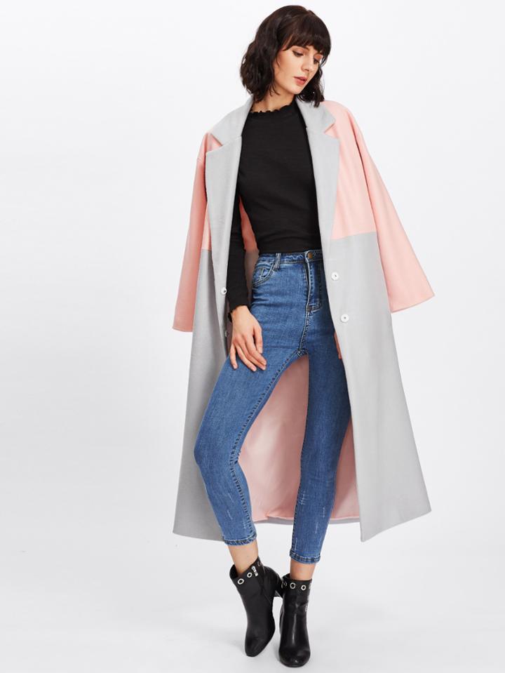 Shein Two Tone Notch Collar Coat