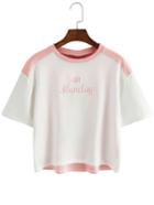 Shein Contrast Letters Embroidered Pink T-shirt