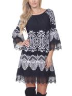 Shein Black White Bell Sleeve Lace Dress
