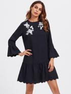 Shein Flower Embroidered Scalloped Frill Trim Dress