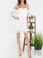 Shein White Off The Shoulder Crochet Bodycon Dress
