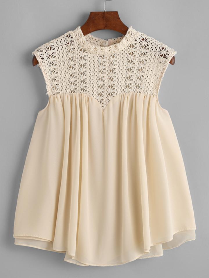 Shein Contrast Crochet Button Back Top