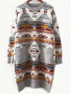 Shein Multicolor Crew Neck Geometric Print Sweater Dress