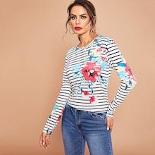 Shein Mixed Print Long Sleeve T-shirt