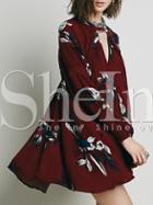 Shein Wine Red Long Sleeve Floral Dress