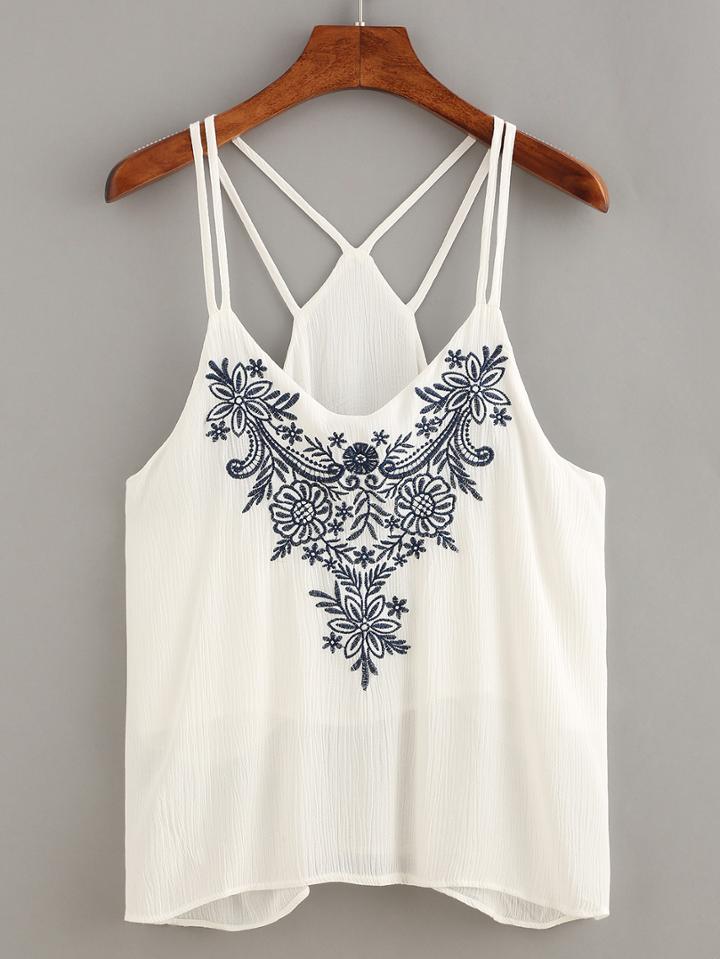 Shein Flower Embroidered Strappy Cami Top