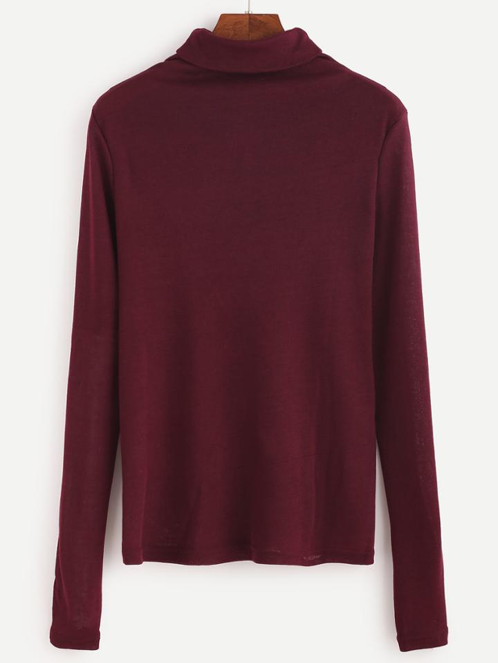 Shein Burgundy Turtleneck Long Sleeve T-shirt