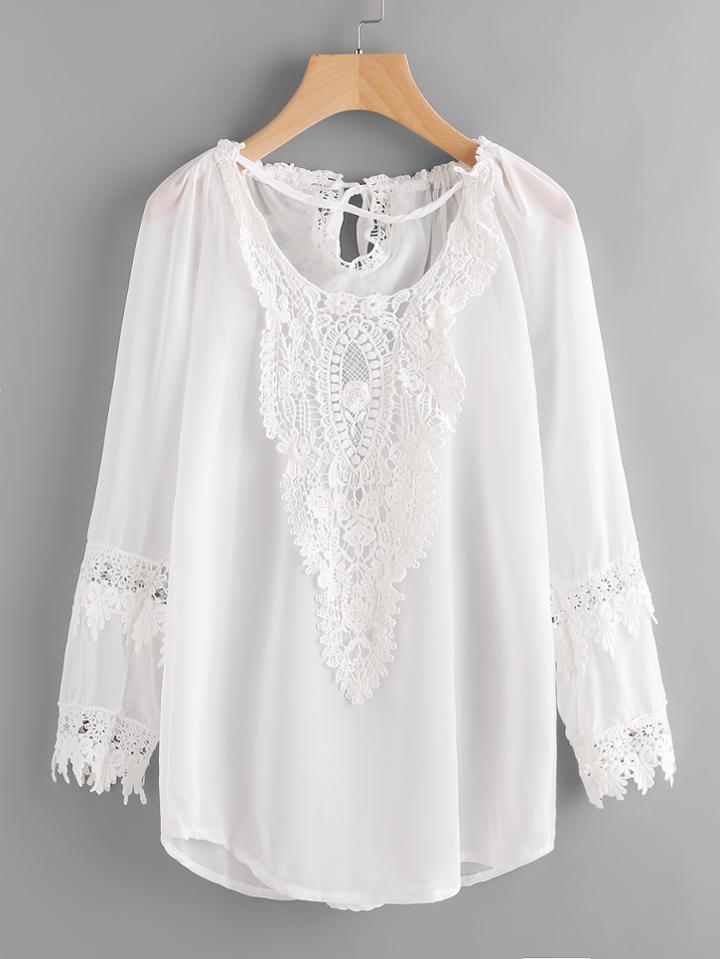 Shein Crochet Lace Insert Tie Back Chiffon Cover Up