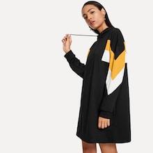 Shein Drawstring Hoodie Colorblock Dress