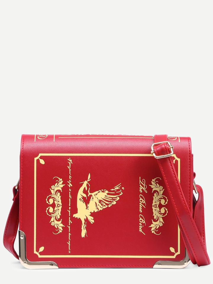 Shein Red Metal Trim Book Shaped Flap Bag