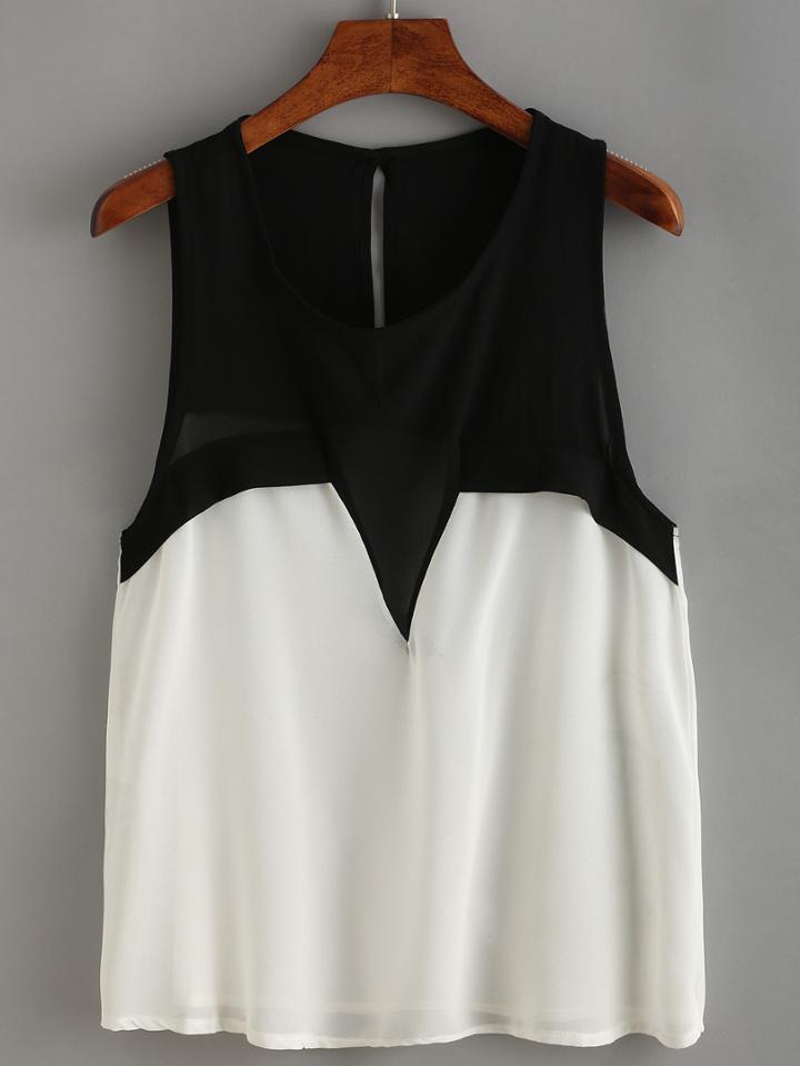 Shein Color-block Chiffon Tank Top