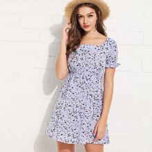 Shein Frill Trim Calico Print Dress