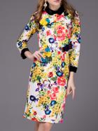 Shein Multicolor Lapel Applique Floral Shift Dress