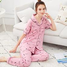 Shein Feather Print Button Up Pajama Set