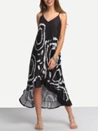 Shein Spaghetti Strap Print High Low Dress