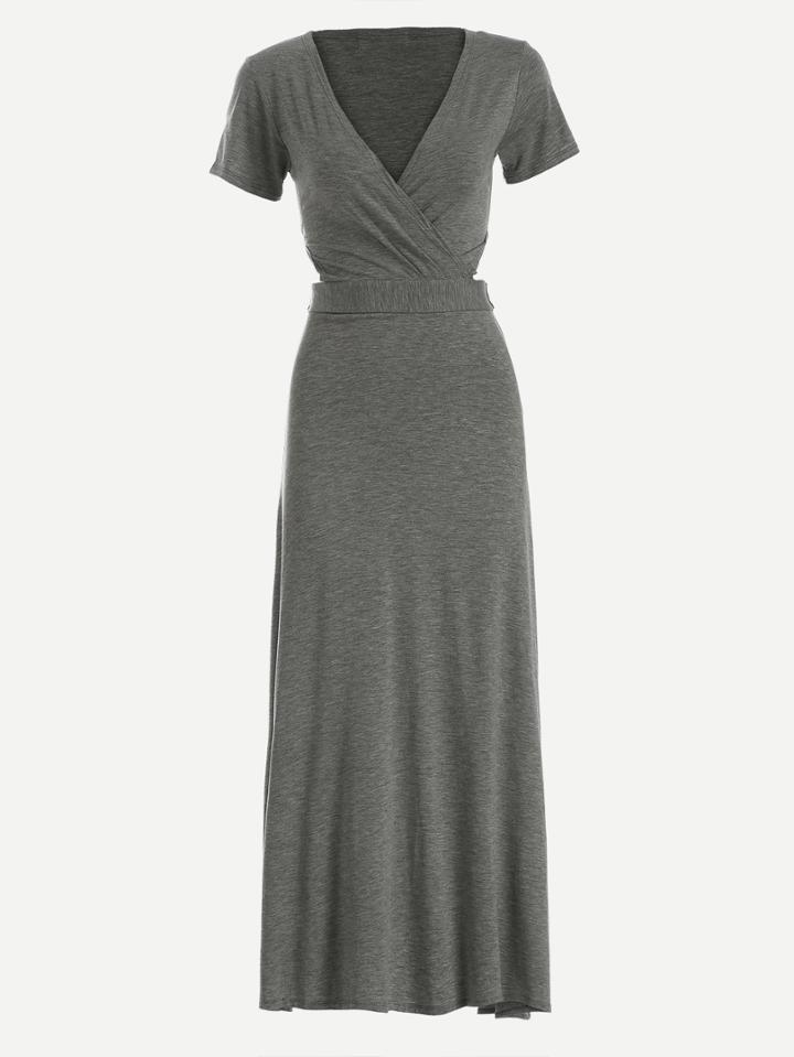 Shein V Neck Cross Wrap Cutout Self-tie Dress