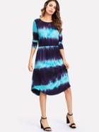 Shein Tie Dye Stripe Print Elastic Waist Dress