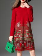 Shein Red Elephants Embroidered Shift Dress