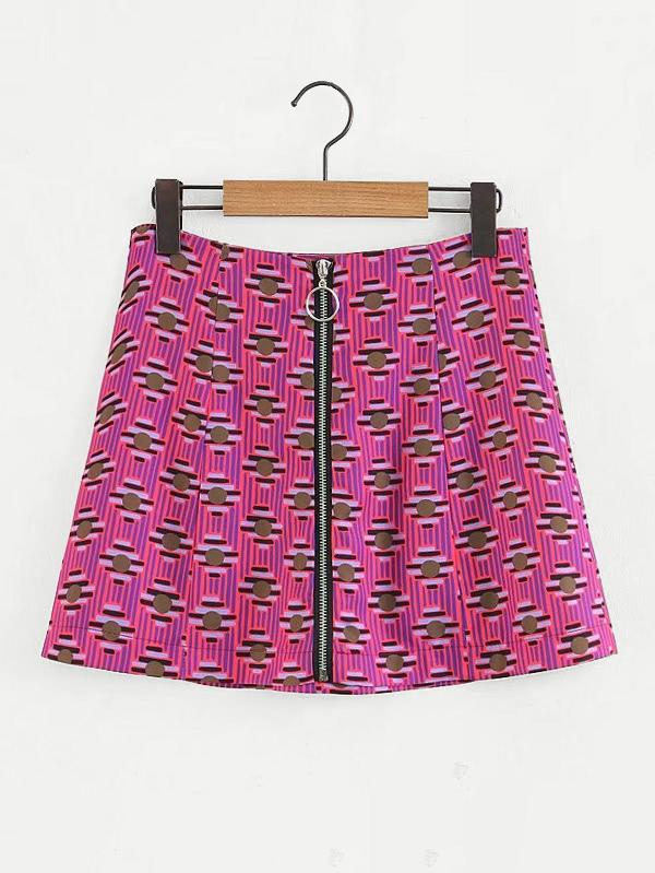 Shein All Over Printed Zip Through Skirt
