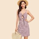 Shein Knotted Cutout Front Button Up Gingham Cami Dress