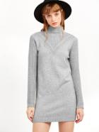 Shein Grey Ribbed Trim Mock Neck Sweater Dress