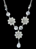 Shein White Flower Gemstone Silver Necklace