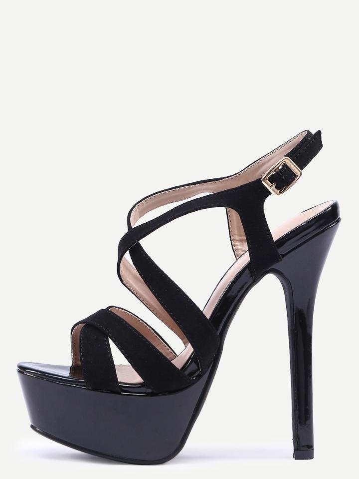 Shein Black Faux Suede Crisscross Platform High Heel Sandals
