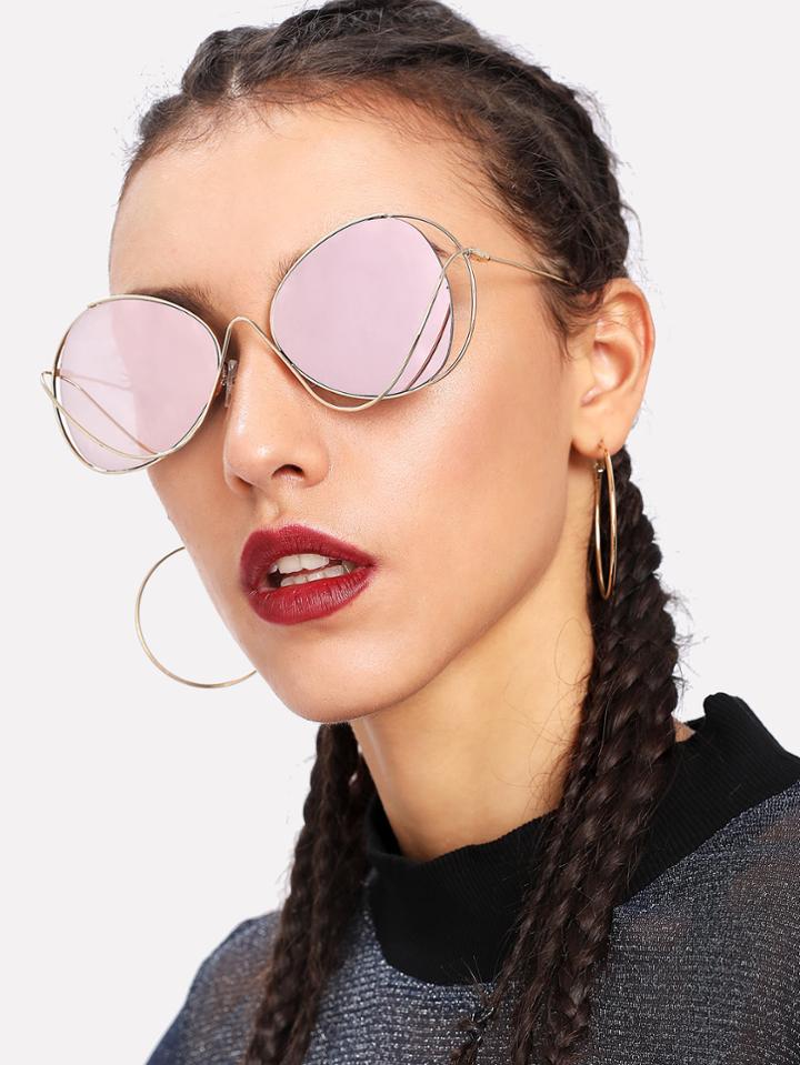 Shein Asymmetrical Frame Mirror Lens Sunglasses