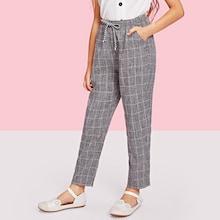 Shein Girls Plaid Print Drawstring Pants