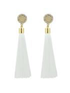Shein White Ethnic Jewelry Flower Decoration Long Tassel Drop Earrings