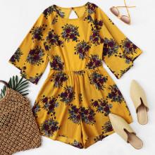 Shein Cut Out Back Floral Print Romper