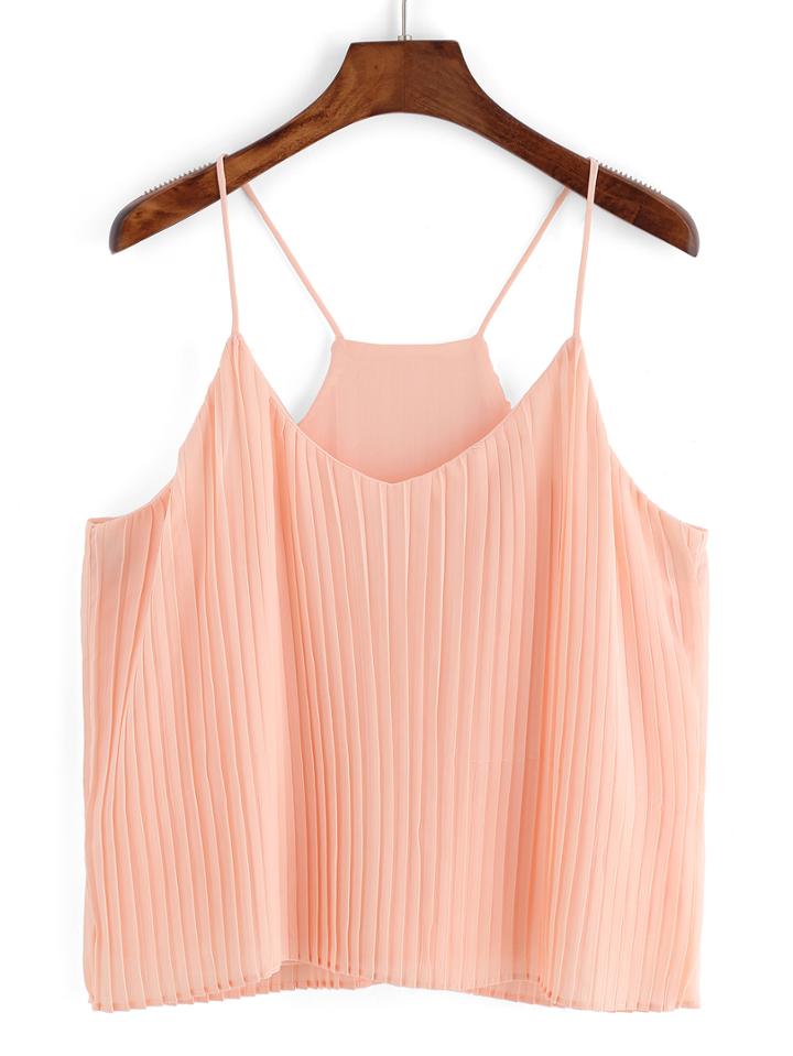 Shein Spaghetti Strap Chiffon Pleated Pink Cami Top