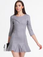 Shein Grey Round Neck Long Sleeve Ruffle Dress
