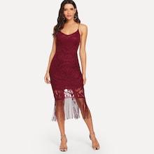 Shein Fringe Hem Lace Up Back Cami Dress