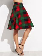 Shein Green Plaid Flare Skirt With Zipper