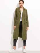 Shein Olive Green Double Breasted Belted Trench Coat