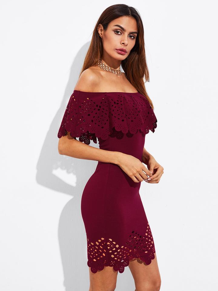 Shein Laser Cut Scallop Trim Bardot Dress