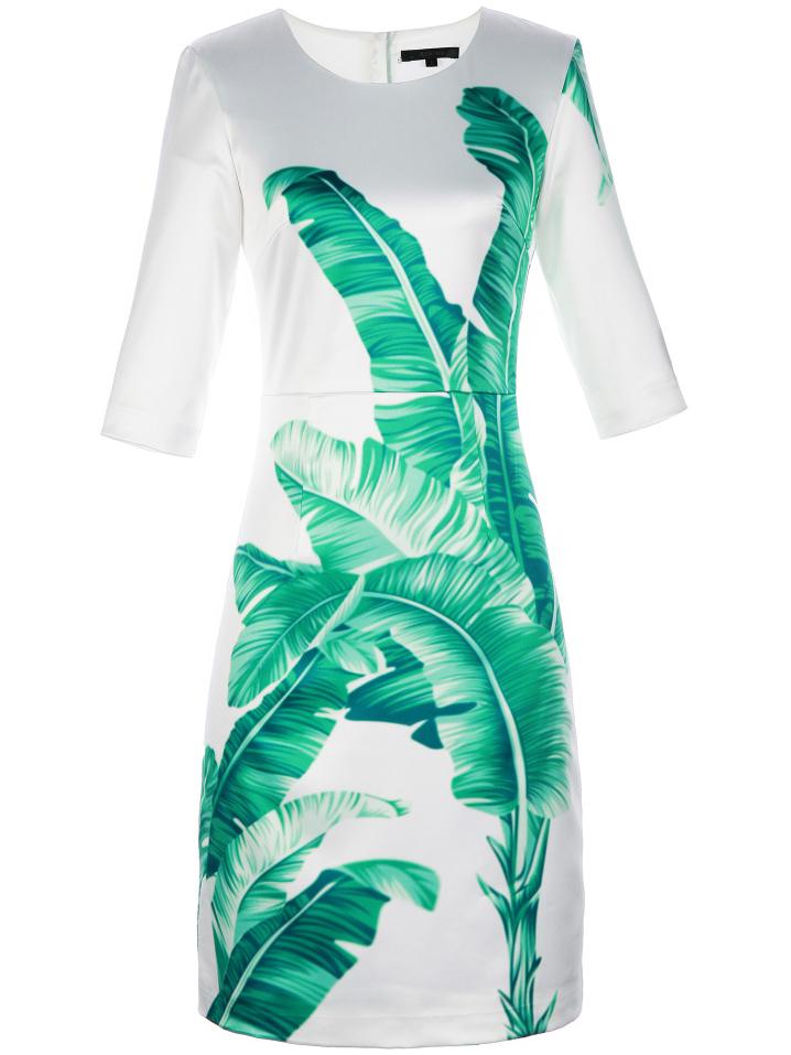 Shein White Leaves Print Sheath Dress