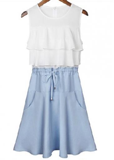 Rosewe Laconic Round Neck Sleeveless A Line Dress With Ruffle