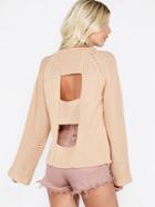 Shein Apricot Cutout Back Wide Raglan Sleeve Sweater